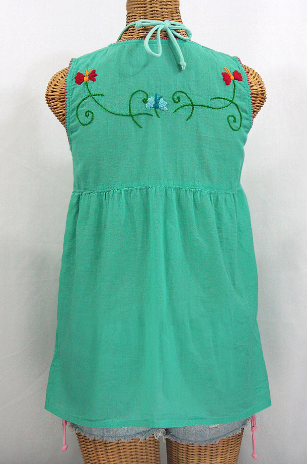 "La Sirena" Sleeveless Mexican Blouse -Mint Green + Fiesta