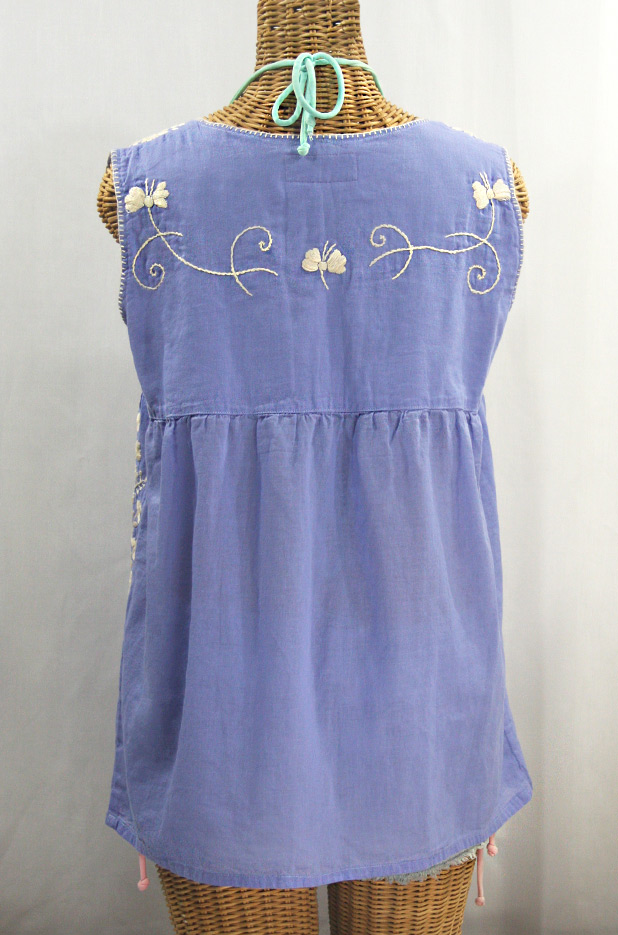 "La Sirena" Sleeveless Mexican Blouse - Periwinkle + Cream