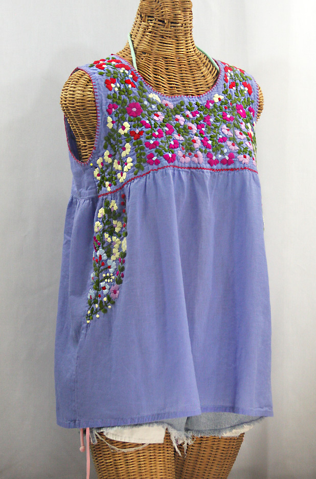 "La Sirena" Sleeveless Mexican Blouse - Periwinkle + Multi