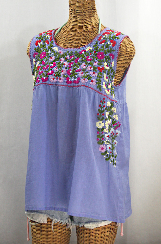 "La Sirena" Sleeveless Mexican Blouse - Periwinkle + Multi