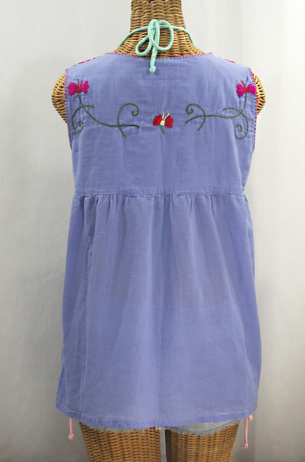 "La Sirena" Sleeveless Mexican Blouse - Periwinkle + Multi