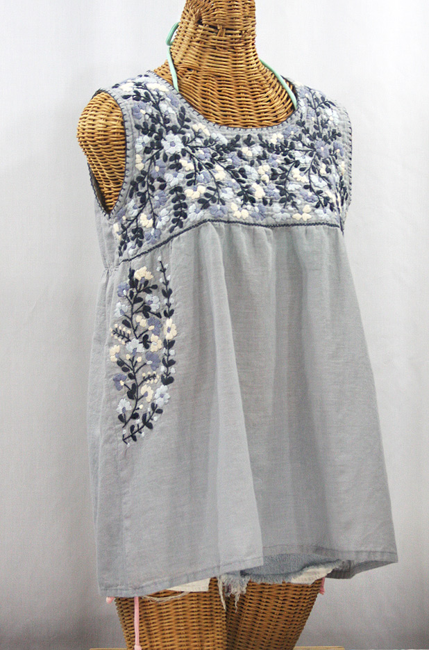 "La Sirena" Sleeveless Mexican Blouse -Grey + Grey Mix