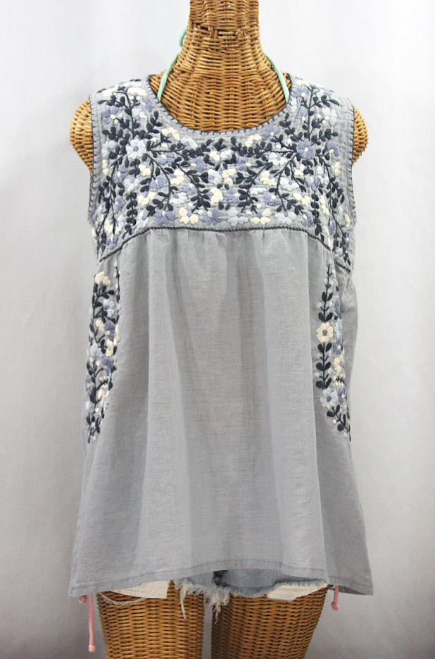 "La Sirena" Sleeveless Mexican Blouse -Grey + Grey Mix