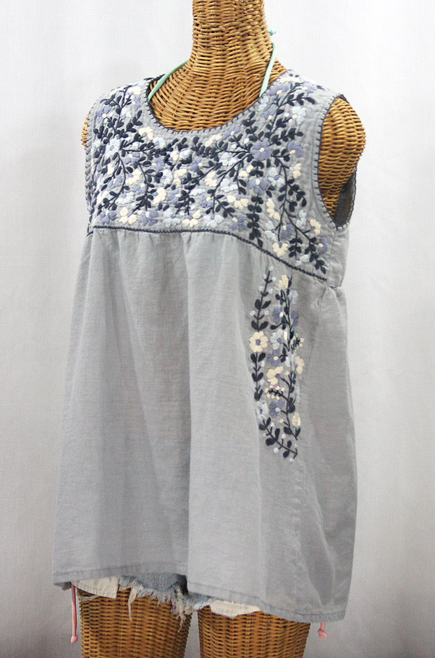 "La Sirena" Sleeveless Mexican Blouse -Grey + Grey Mix