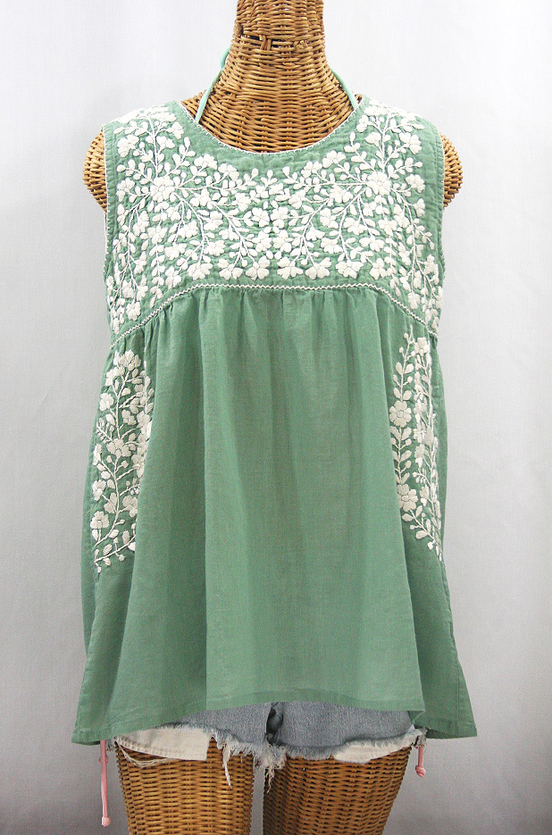 "La Sirena" Sleeveless Mexican Blouse - Sage + Cream