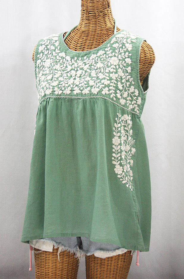 "La Sirena" Sleeveless Mexican Blouse - Sage + Cream