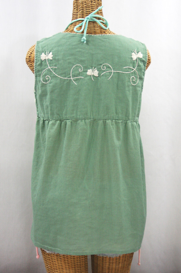 "La Sirena" Sleeveless Mexican Blouse - Sage + Cream