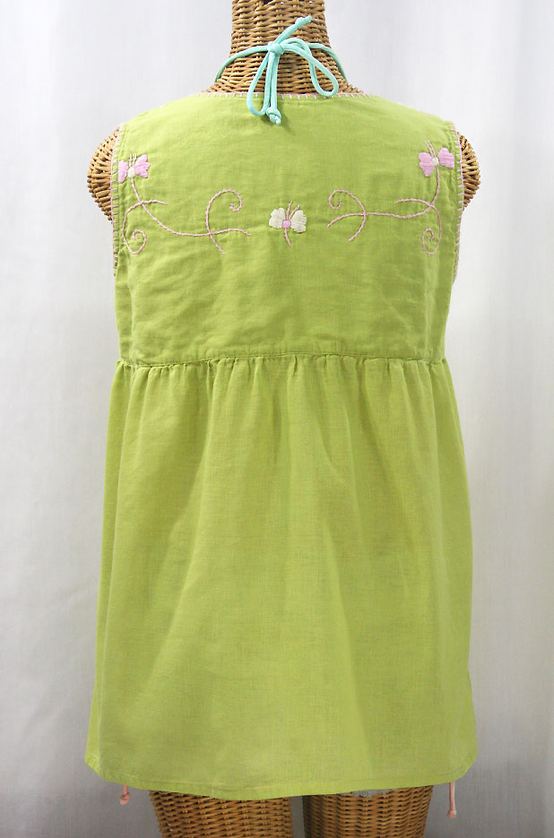 "La Sirena" Sleeveless Mexican Blouse - Moss + Pink Mix