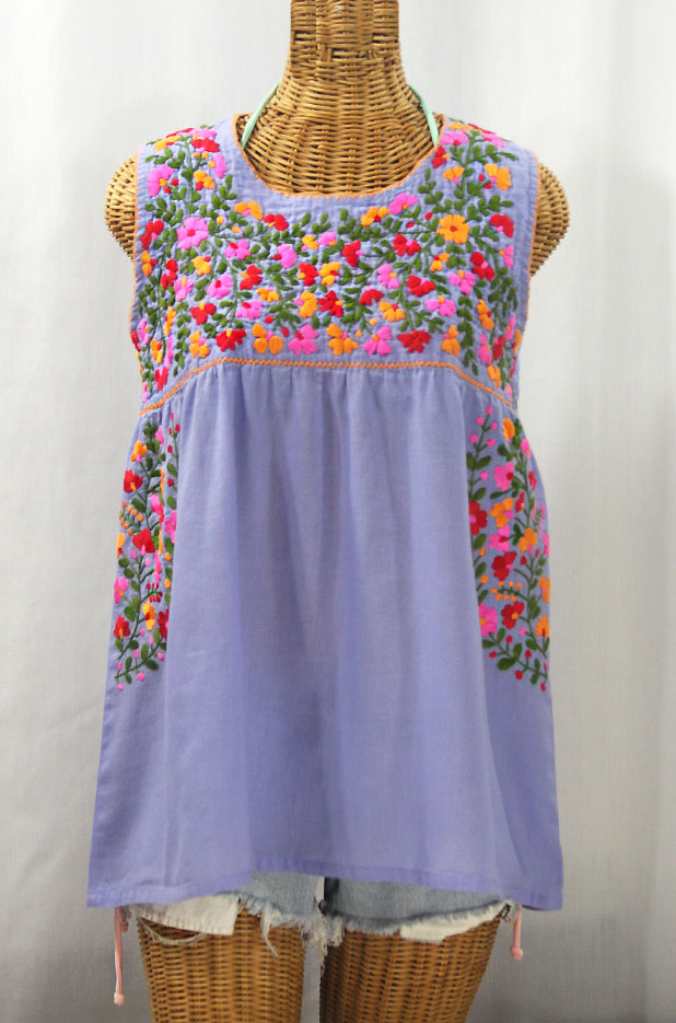 "La Sirena" Sleeveless Mexican Blouse - Periwinkle + Bright Multi