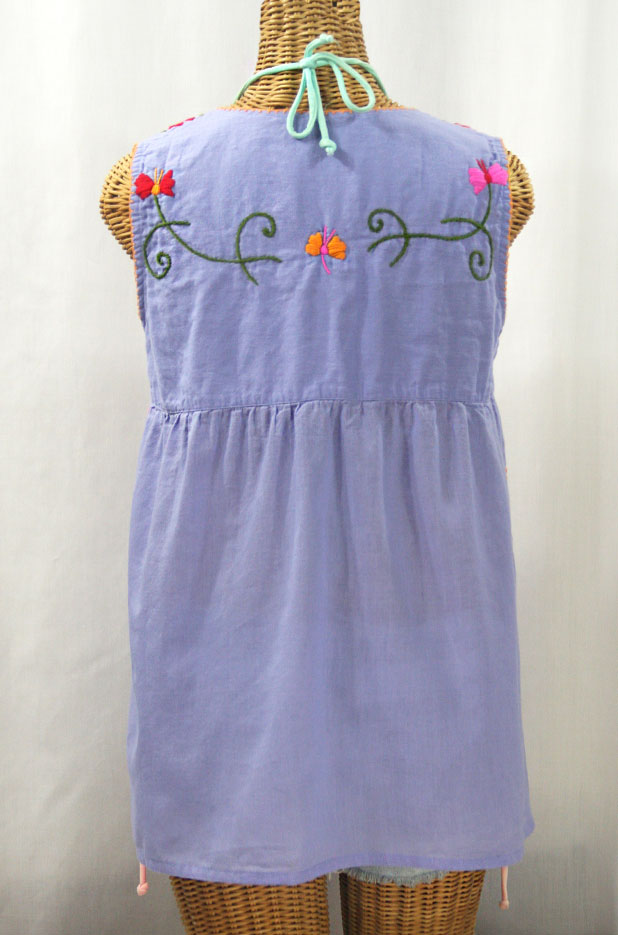 "La Sirena" Sleeveless Mexican Blouse - Periwinkle + Bright Multi