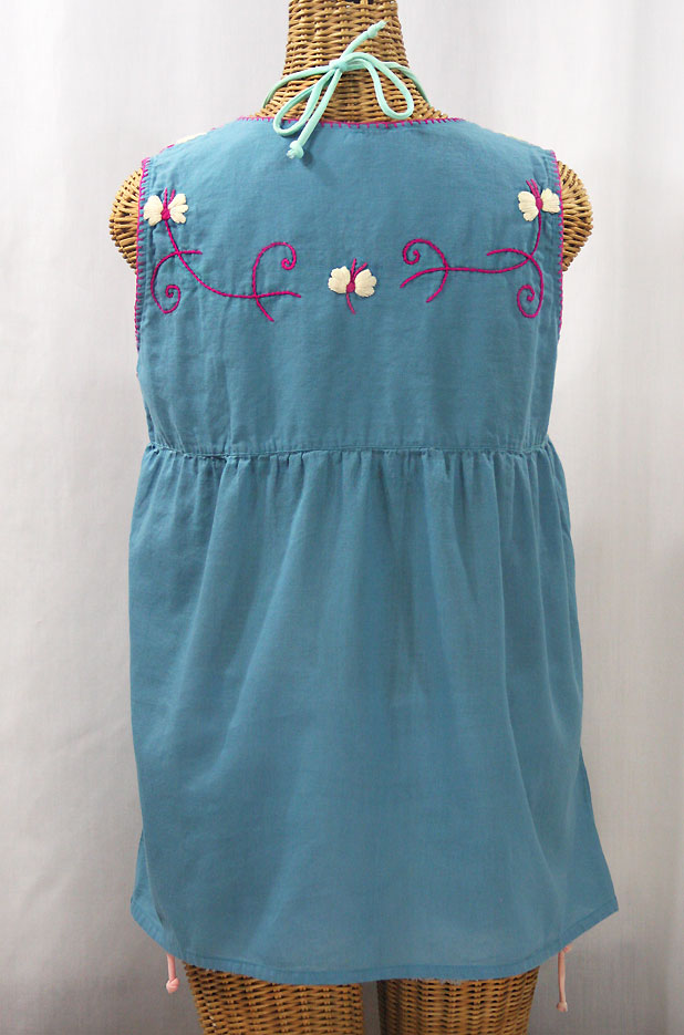 "La Sirena" Sleeveless Mexican Blouse - Pool + Bright Pink Mix