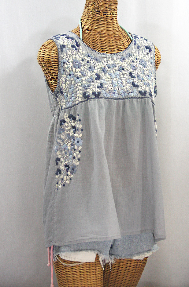 "La Sirena" Sleeveless Mexican Blouse -Grey + Grey Mix