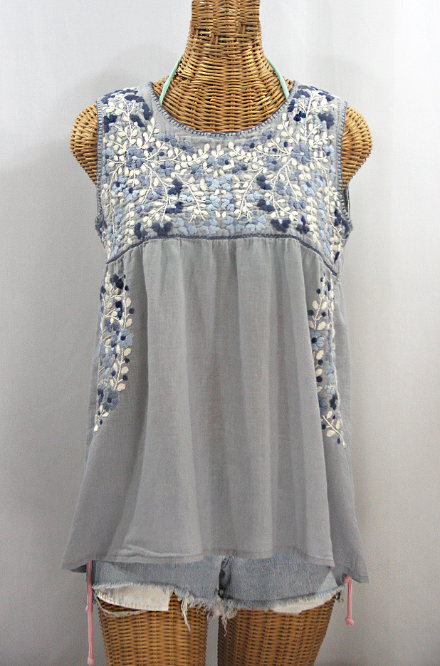 "La Sirena" Sleeveless Mexican Blouse -Grey + Grey Mix