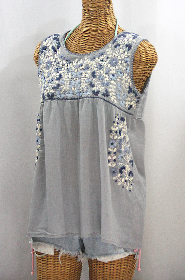 "La Sirena" Sleeveless Mexican Blouse -Grey + Grey Mix