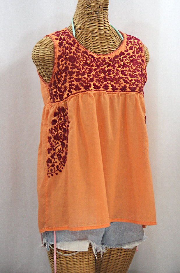 "La Sirena" Sleeveless Mexican Blouse - Orange Cream + Burgundy