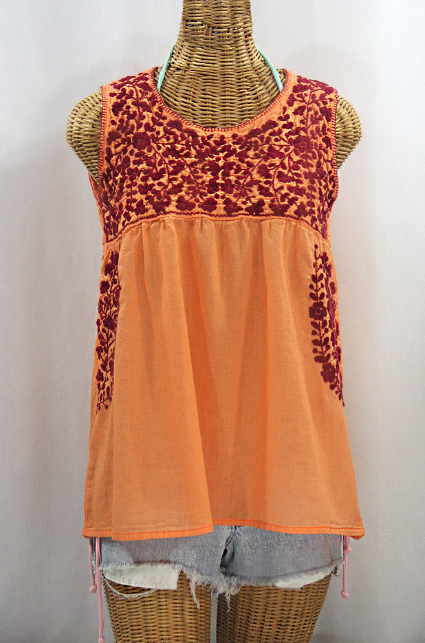 "La Sirena" Sleeveless Mexican Blouse - Orange Cream + Burgundy