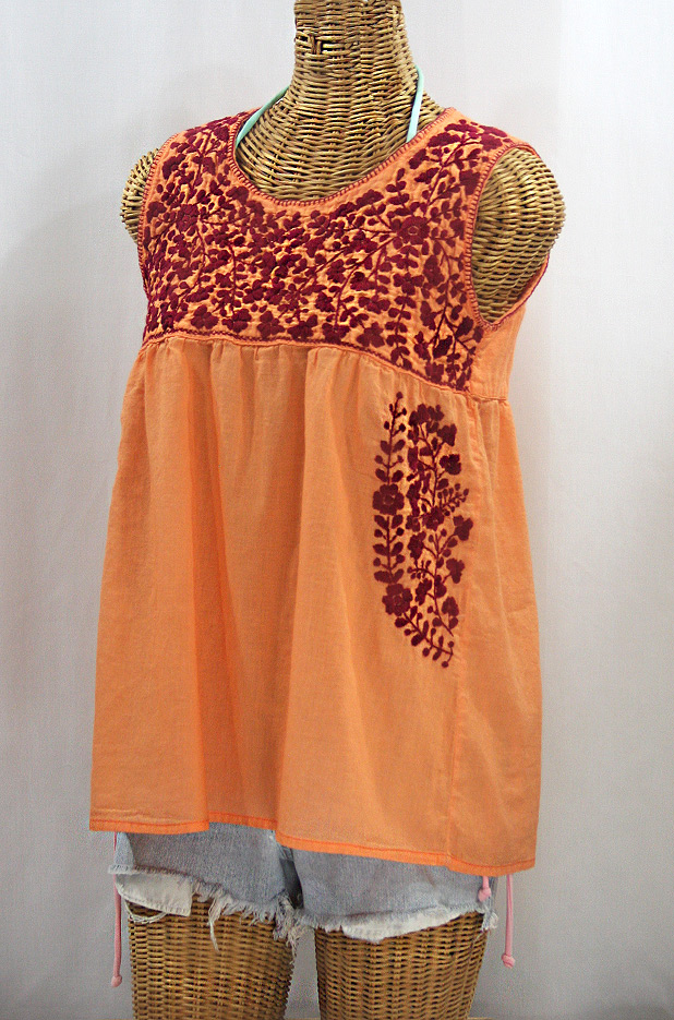 "La Sirena" Sleeveless Mexican Blouse - Orange Cream + Burgundy