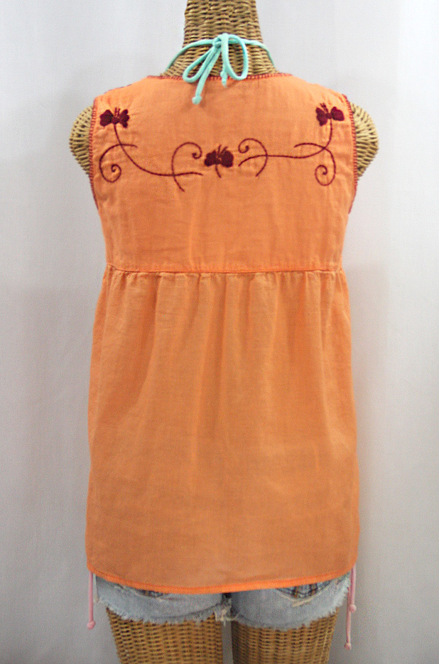 "La Sirena" Sleeveless Mexican Blouse - Orange Cream + Burgundy