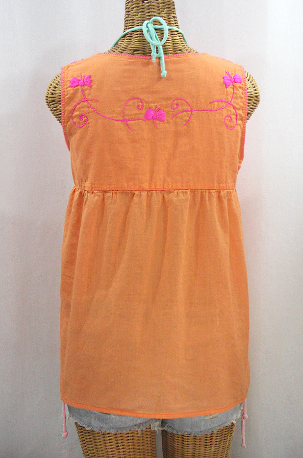 "La Sirena" Sleeveless Mexican Blouse - Orange Cream + Bright Pink