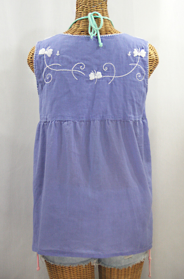 "La Sirena" Sleeveless Mexican Blouse - Periwinkle + White