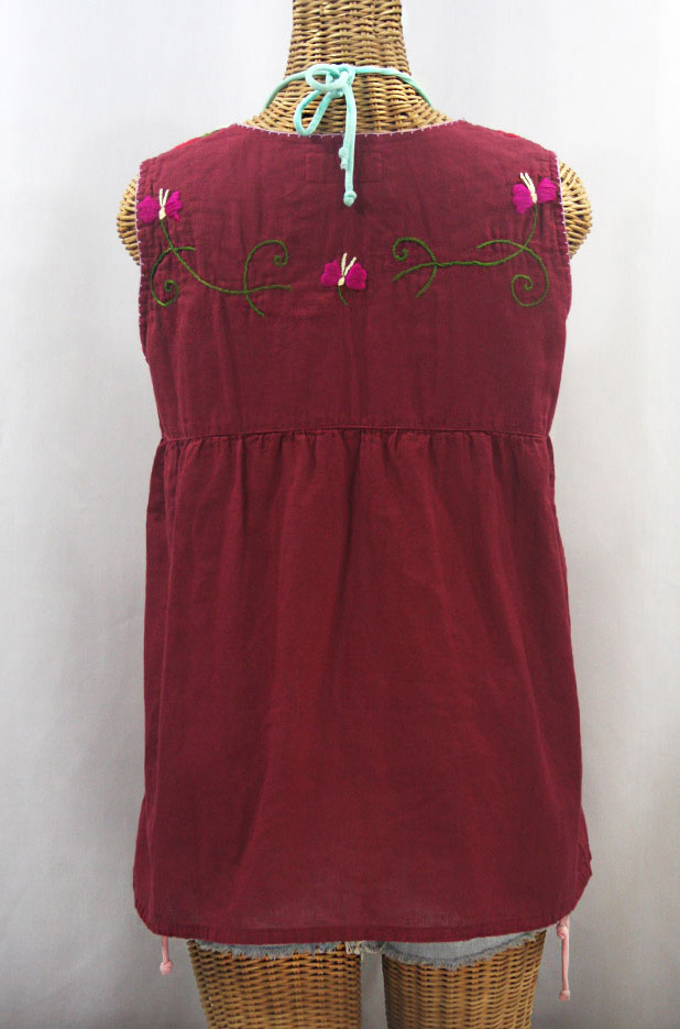 "La Sirena" Embroidered Mexican Style Peasant Top -Burgundy + Multi