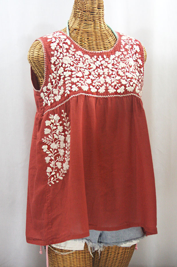 "La Sirena" Sleeveless Mexican Blouse - Terracotta + Cream