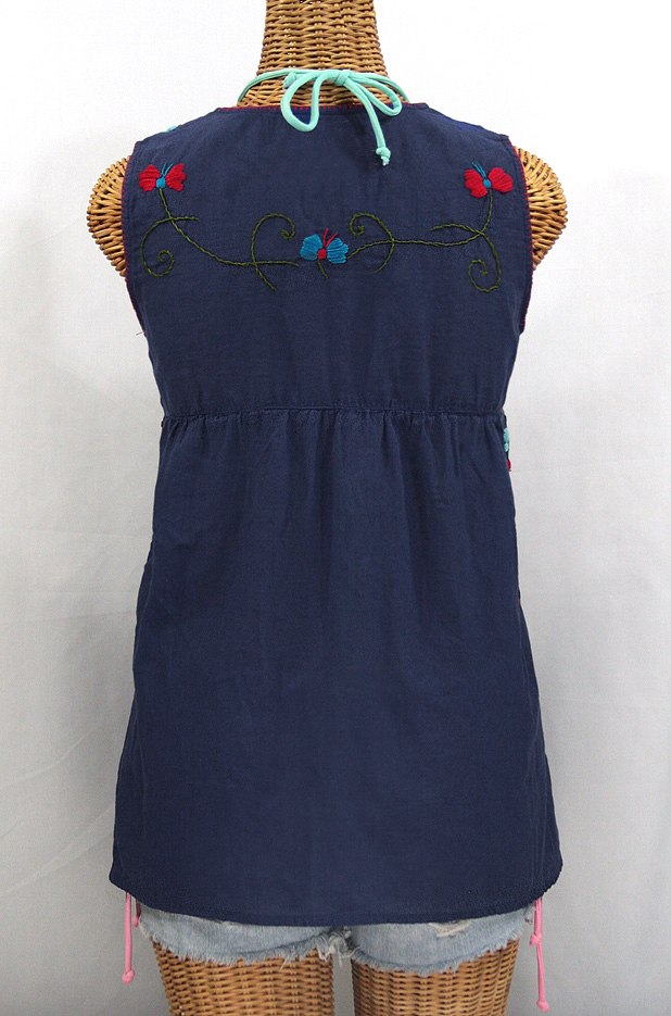 "La Sirena" Sleeveless Mexican Blouse -Navy + Fiesta