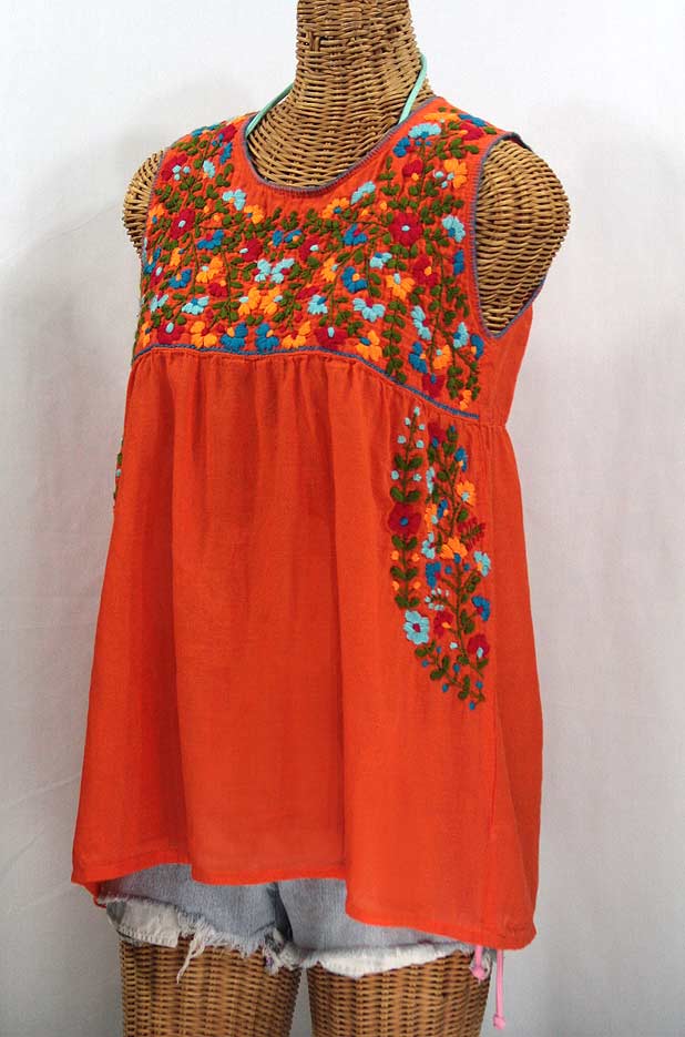 "La Sirena" Embroidered Mexican Style Peasant Top - Orange + Fiesta