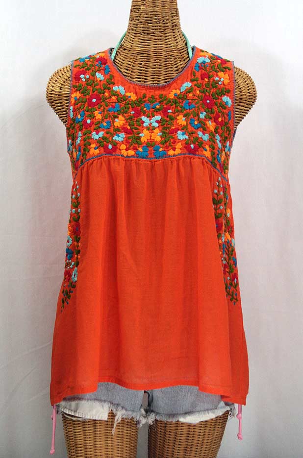 "La Sirena" Embroidered Mexican Style Peasant Top - Orange + Fiesta