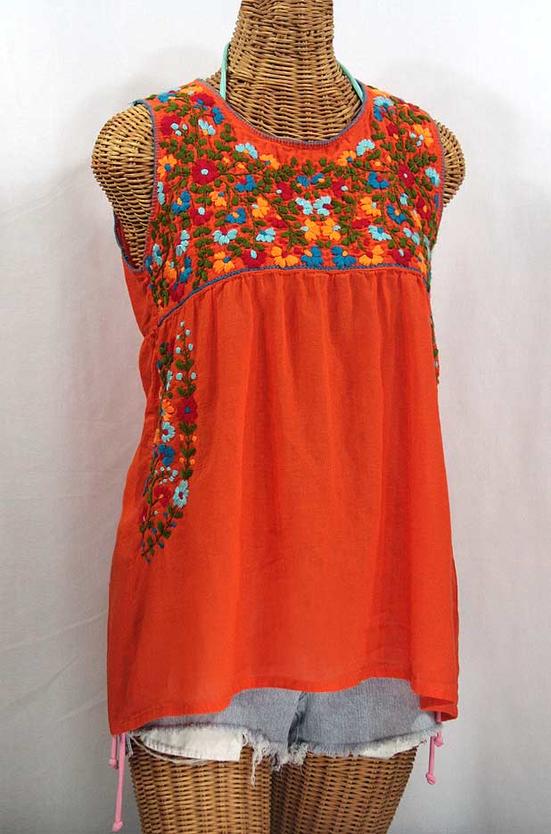 "La Sirena" Embroidered Mexican Style Peasant Top - Orange + Fiesta