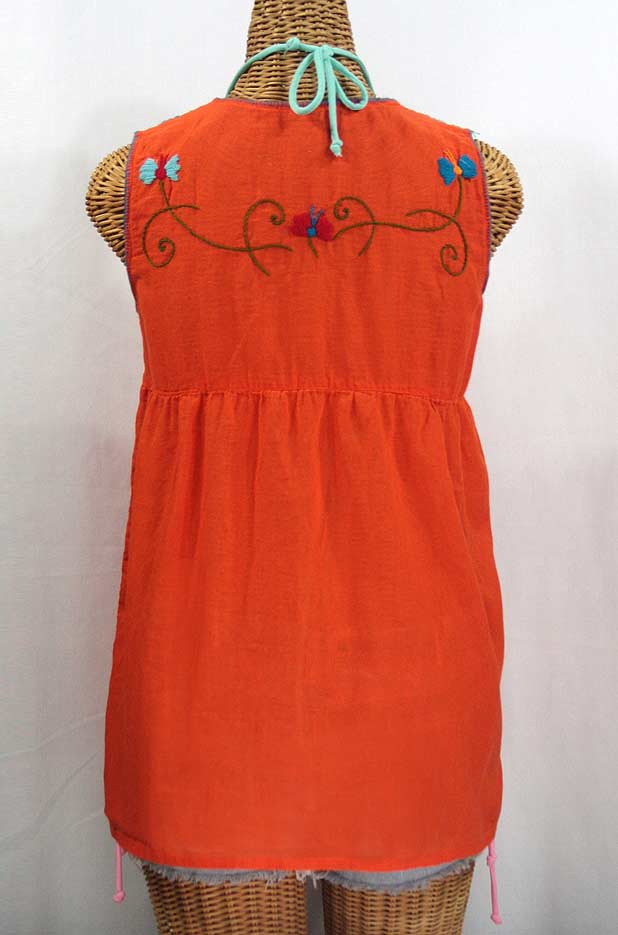 "La Sirena" Embroidered Mexican Style Peasant Top - Orange + Fiesta