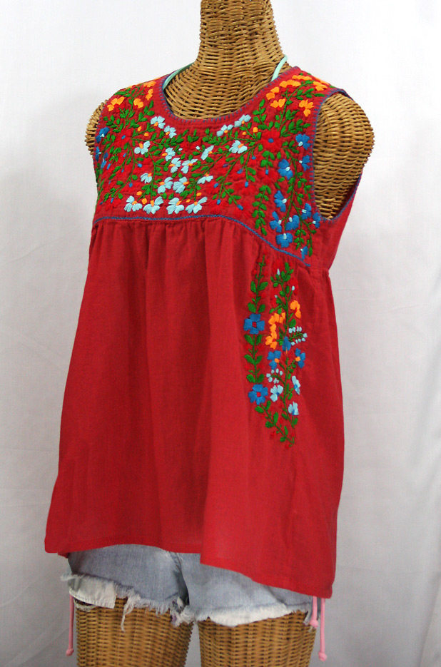 "La Sirena" Embroidered Mexican Style Peasant Top - Red + Fiesta