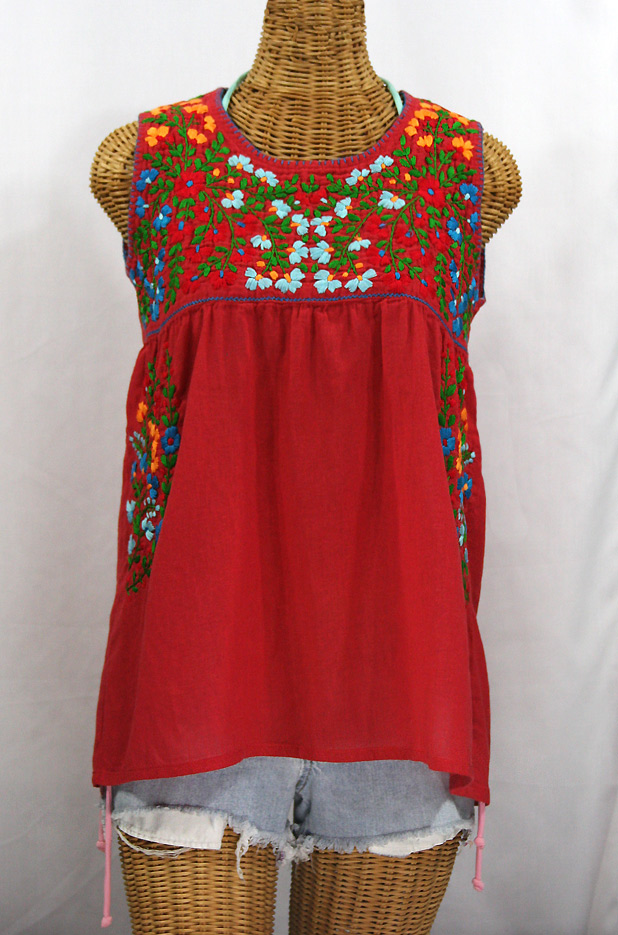 "La Sirena" Embroidered Mexican Style Peasant Top - Red + Fiesta