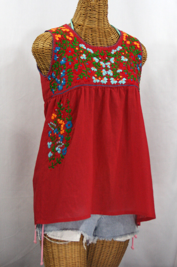 "La Sirena" Embroidered Mexican Style Peasant Top - Red + Fiesta