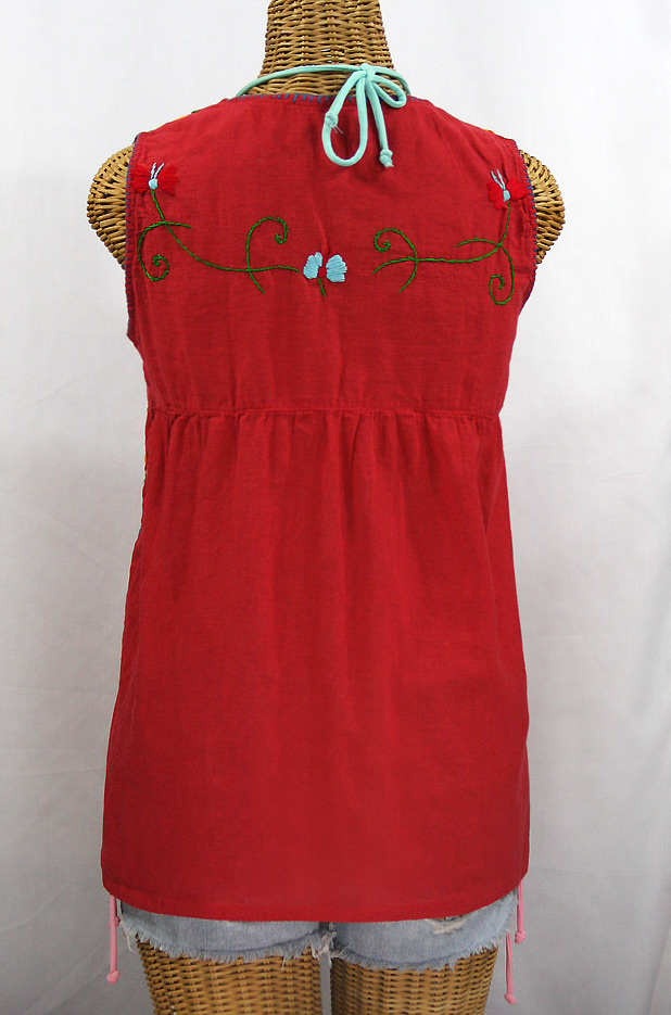 "La Sirena" Embroidered Mexican Style Peasant Top - Red + Fiesta