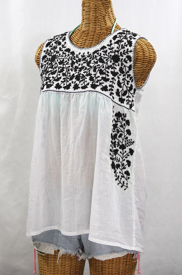 "La Sirena" Sleeveless Mexican Blouse -White + Black