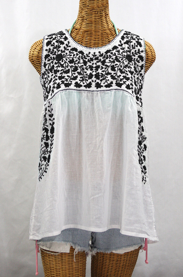 "La Sirena" Sleeveless Mexican Blouse -White + Black