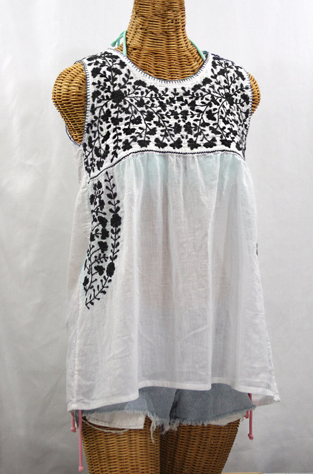 "La Sirena" Sleeveless Mexican Blouse -White + Black