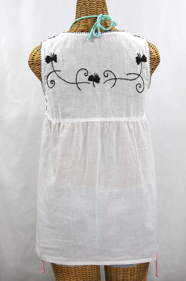 "La Sirena" Sleeveless Mexican Blouse -White + Black