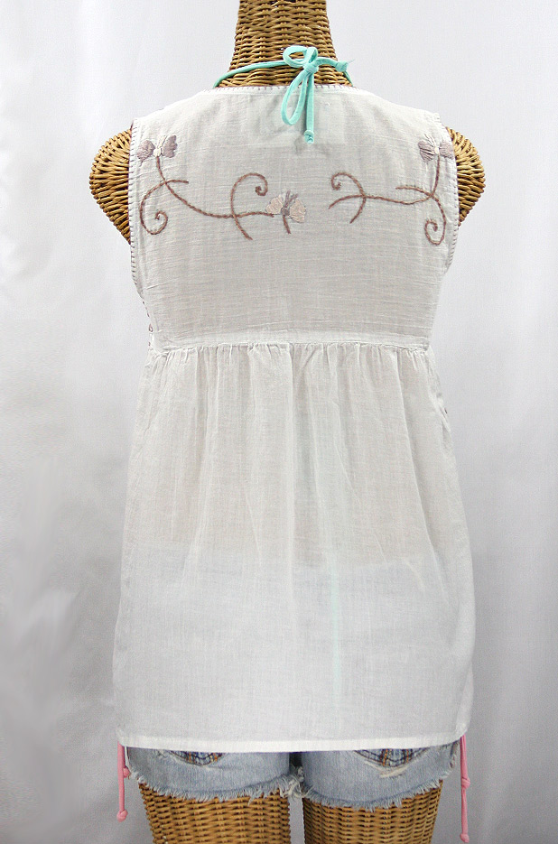 "La Sirena" Sleeveless Mexican Blouse -White + Cocoa Tone