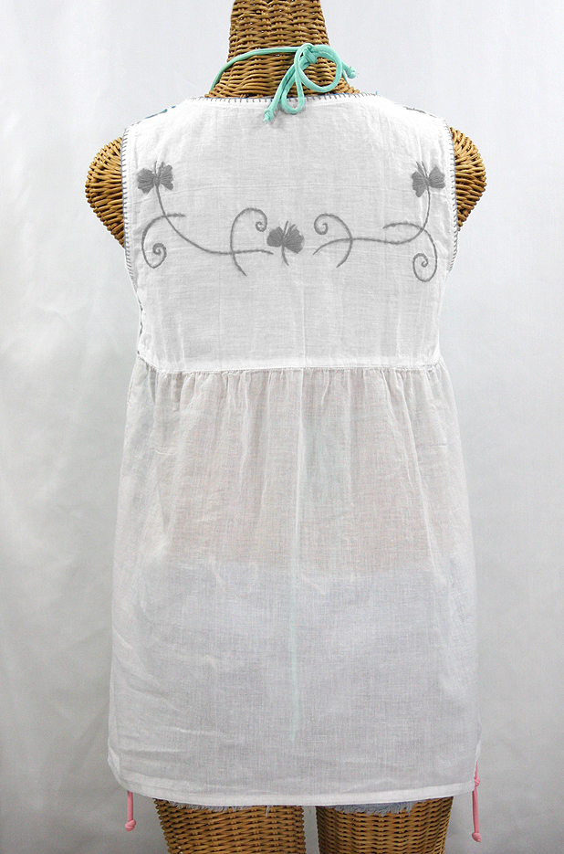 "La Sirena" Sleeveless Mexican Blouse -White + Grey