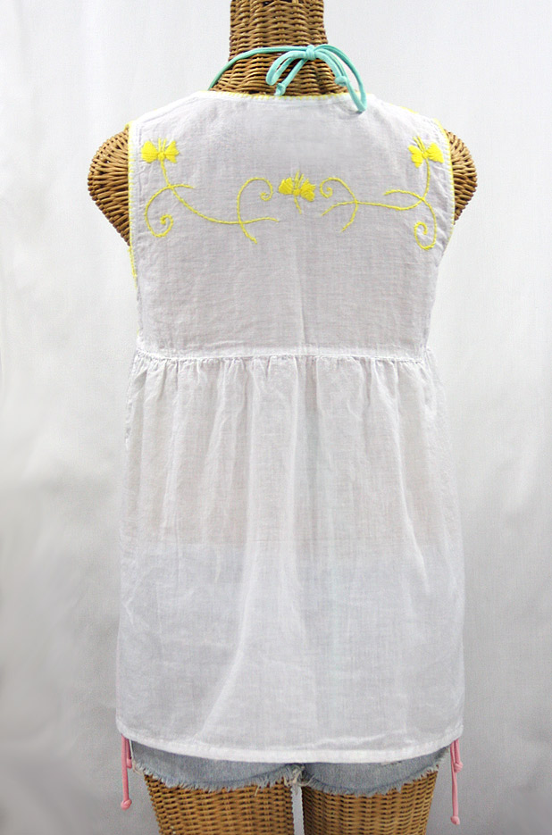 "La Sirena" Sleeveless Mexican Blouse -White + Neon Yellow