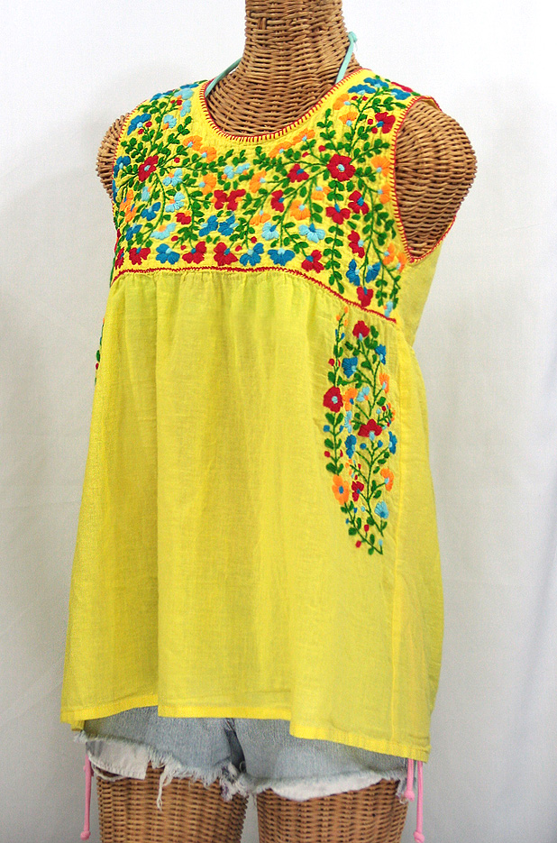 "La Sirena" Sleeveless Mexican Blouse -Bright Yellow + Fiesta