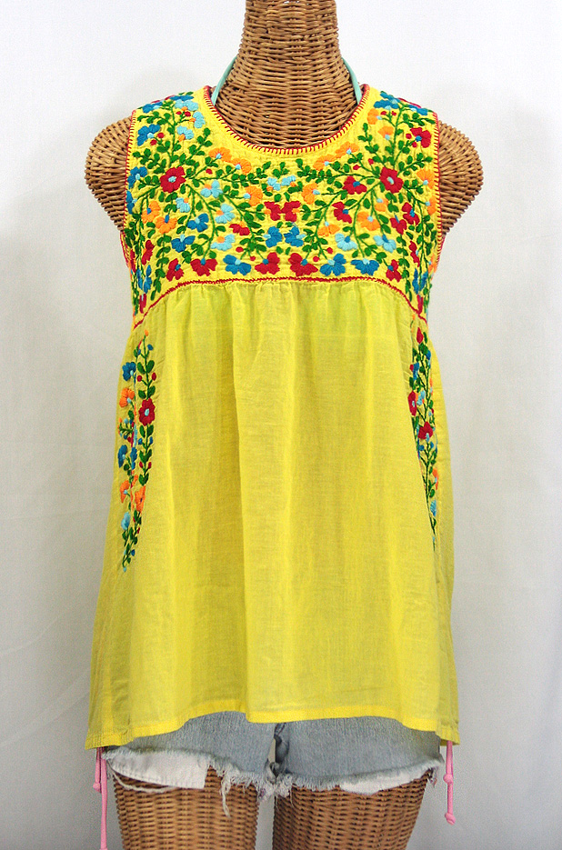 "La Sirena" Sleeveless Mexican Blouse -Bright Yellow + Fiesta