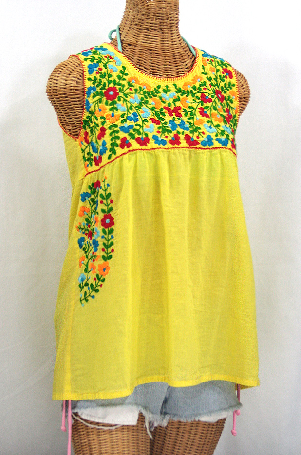 "La Sirena" Sleeveless Mexican Blouse -Bright Yellow + Fiesta