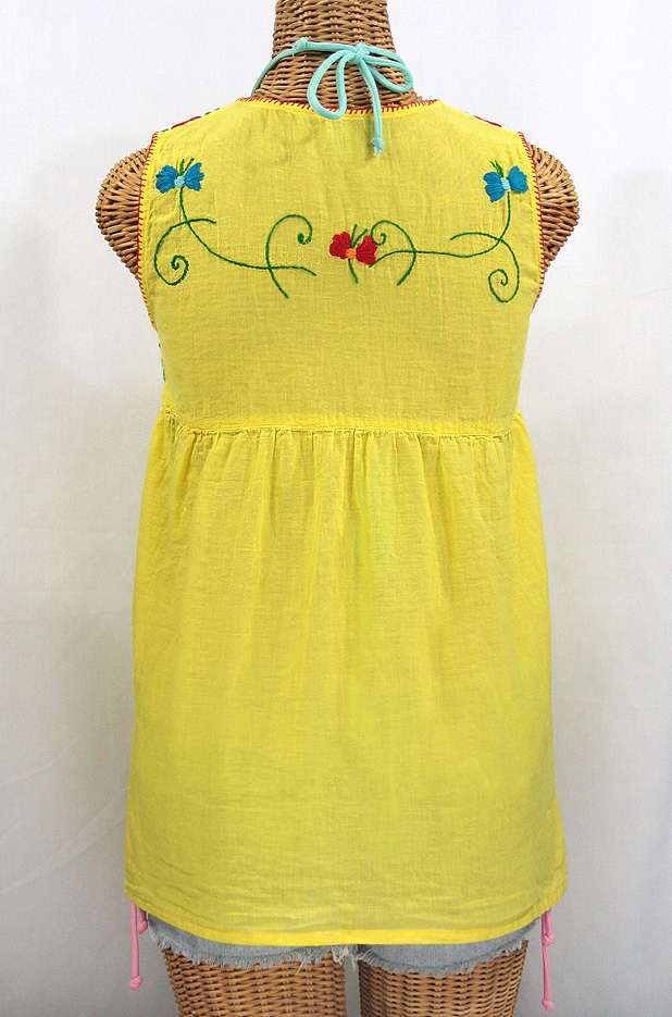 "La Sirena" Sleeveless Mexican Blouse -Bright Yellow + Fiesta