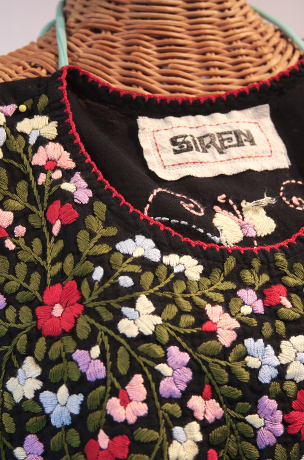 La Lijera" Embroidered Peasant Blouse Mexican Style -Denim + Multi