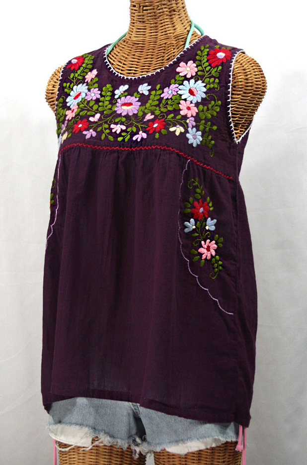 "La Pasea" Embroidered Mexican Style Peasant Top -Plum