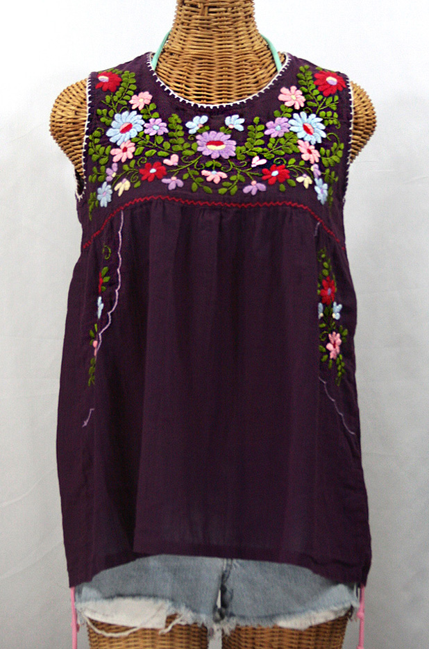 "La Pasea" Embroidered Mexican Style Peasant Top -Plum