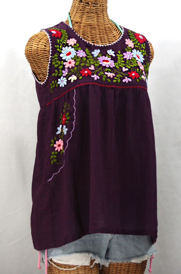 "La Pasea" Embroidered Mexican Style Peasant Top -Plum